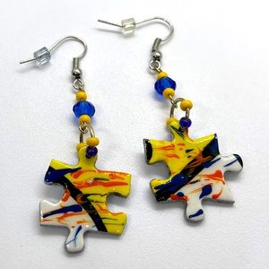 Puzzle piece earrings. Hand crafted. New.